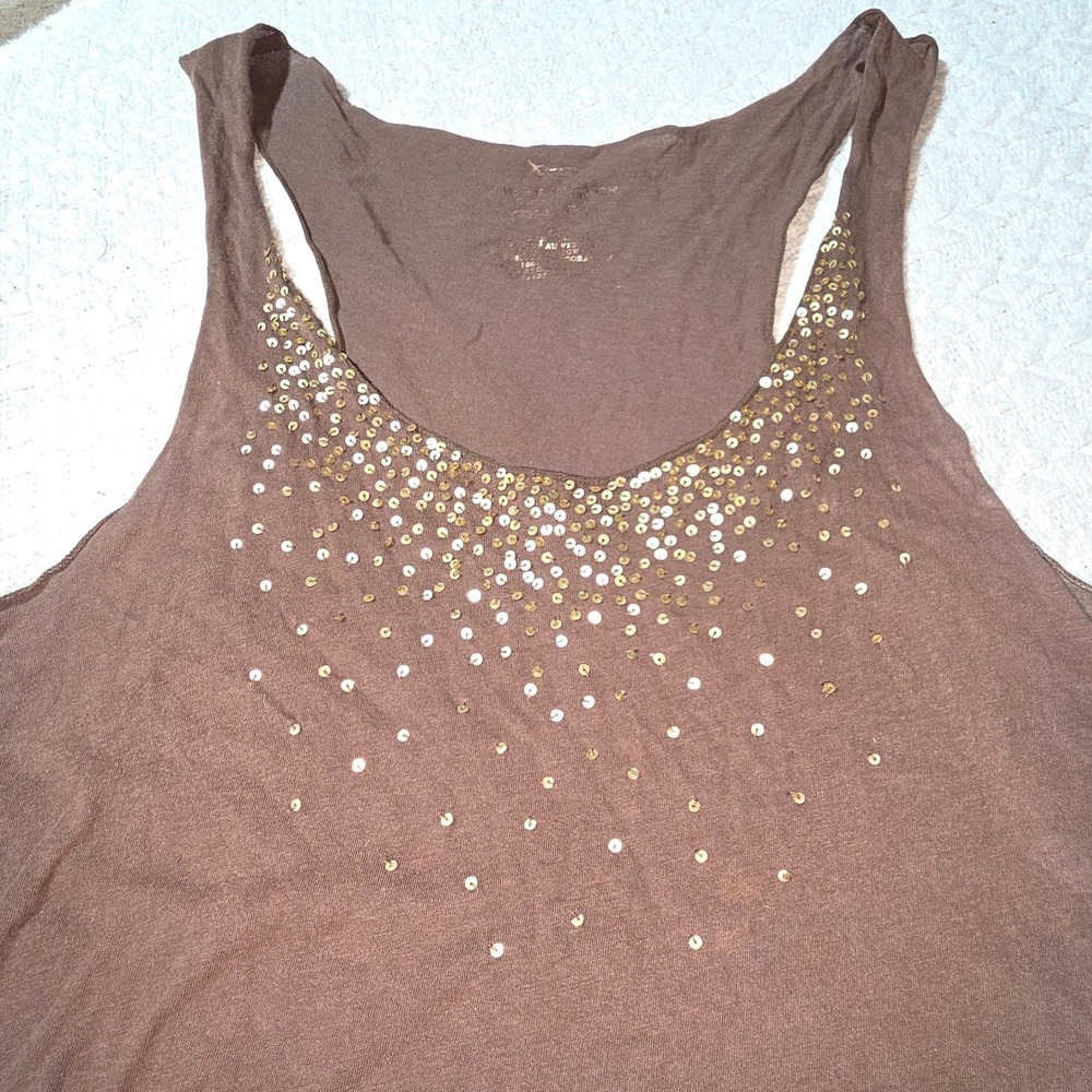 American Eagle Tank Top Womens XS Brown Good‎ Sequin Racerback Cotton 4484-03873